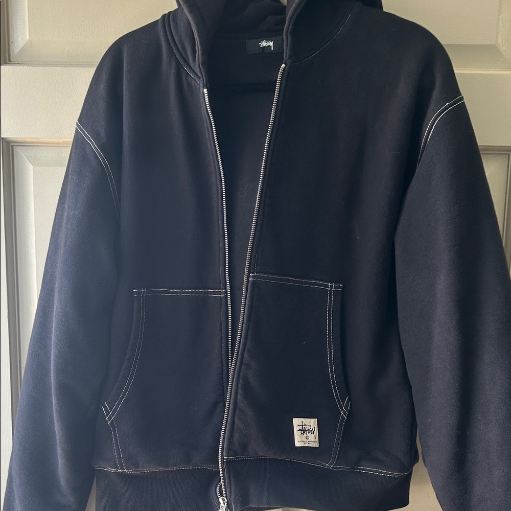 Stussy Black Hoodie with White Contrast Stitching